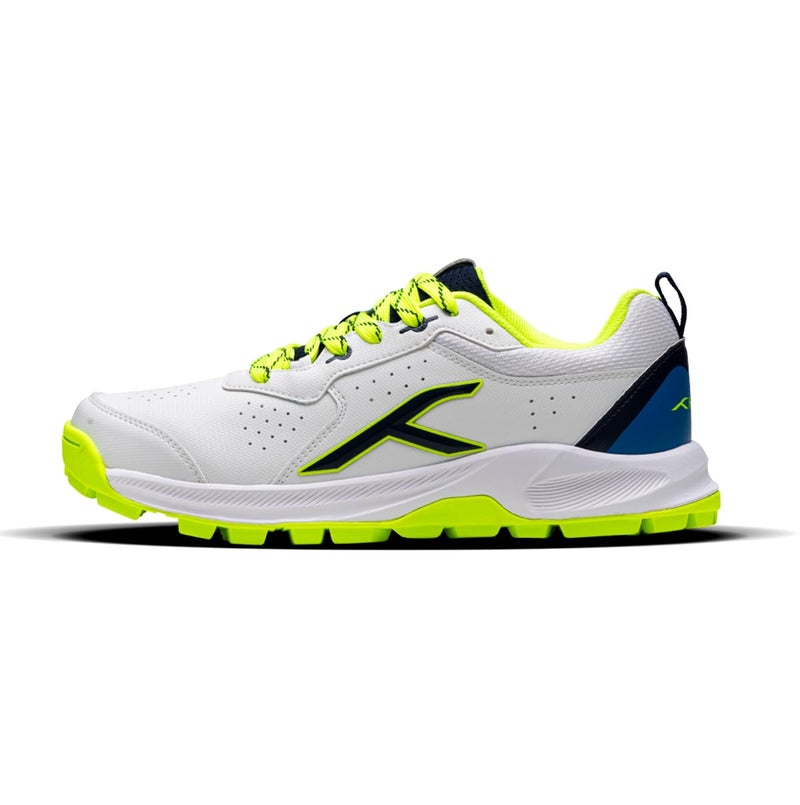 Hundred Men's Hyperdrive Cricket Shoes | Terraspike Rubber Studs | Embedded Support Plate for Stability | Lightweight & Durable | Ideal for Turf, Ground & Hard Surfaces (White/Lime/Blue ; UK 8) - Image 1