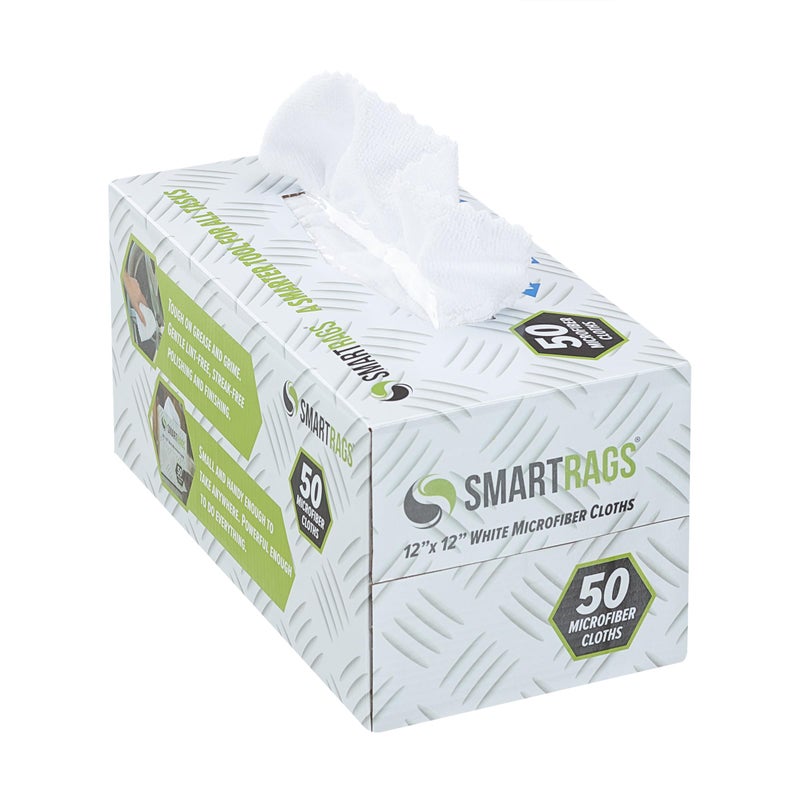 Arkwright, LLC Arkwright Smart Rags in Box - (Pack of 50) Lint Free Microfiber Cleaning Cloth, Scratch & Streak-Free, Dispensable Wash Towels for Cars, Window Glass, and Auto Shop, 12 x 12 in, White - Image 1