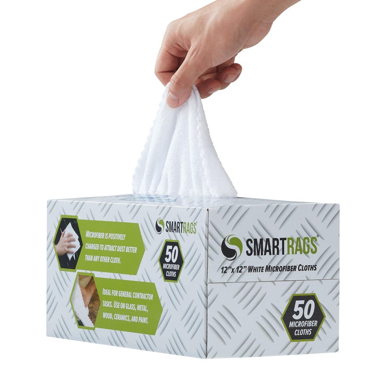 Arkwright, LLC Arkwright Smart Rags in Box - (Pack of 50) Lint Free Microfiber Cleaning Cloth, Scratch & Streak-Free, Dispensable Wash Towels for Cars, Window Glass, and Auto Shop, 12 x 12 in, White - Image 4