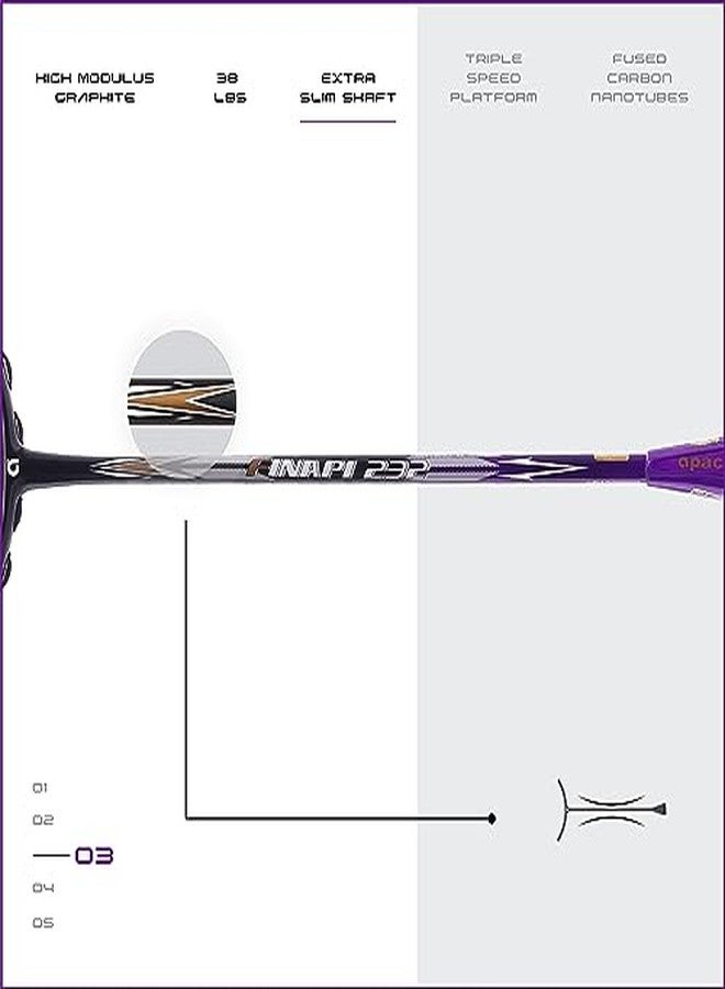 Apacs Finapi 232 (Unstrung, 38 LBS Max Tension) Made in Vietnam | 100% Japanese Graphite | High Modulus | High Power Badminton Racket with Free Full Cover | G1-4 1/4 inches (Purple) - Image 5