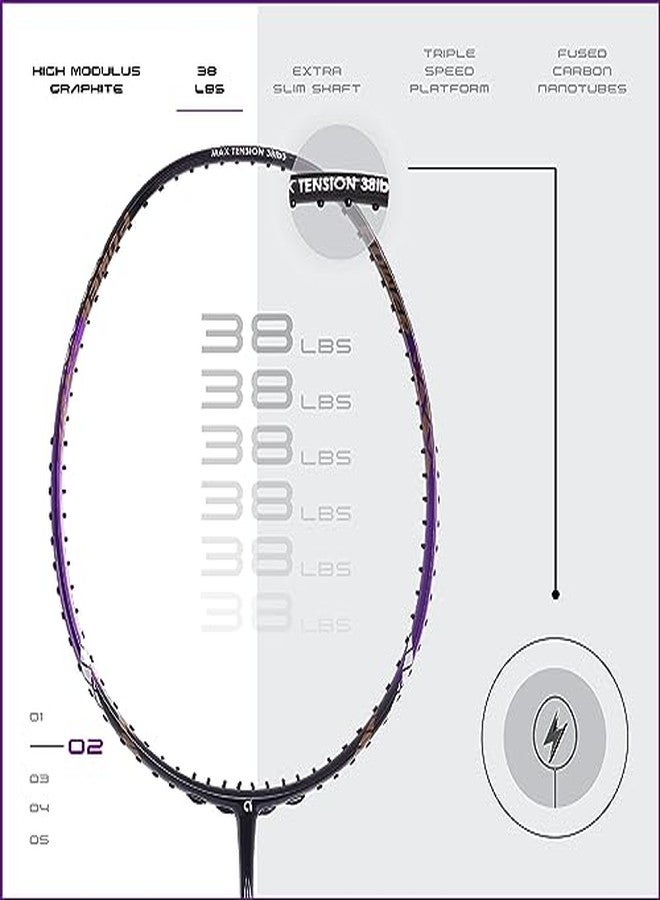 Apacs Finapi 232 (Unstrung, 38 LBS Max Tension) Made in Vietnam | 100% Japanese Graphite | High Modulus | High Power Badminton Racket with Free Full Cover | G1-4 1/4 inches (Purple) - Image 4