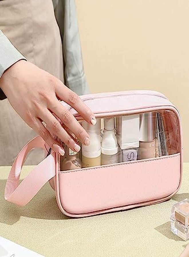KINDRED Set of 3 Half Leather Makeup Pouch Set Cosmetic Organizer Bag for Women and Girls Travel Waterproof Toiletry Storage Kit. (H-Pink) - Image 5
