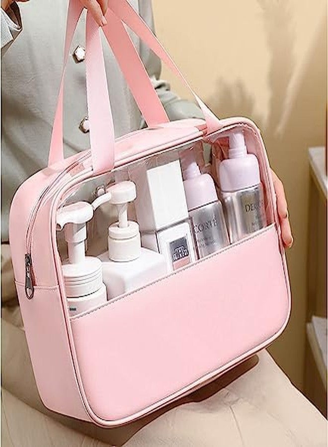 KINDRED Set of 3 Half Leather Makeup Pouch Set Cosmetic Organizer Bag for Women and Girls Travel Waterproof Toiletry Storage Kit. (H-Pink) - Image 3