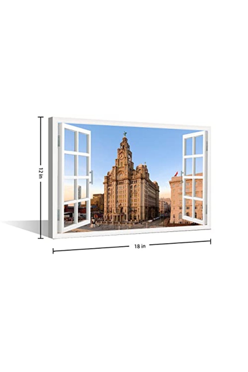 TISHIRON 3D Window View Liverpool Building Canvas Art Wall Decor The Iconic Buildings of England Wall Art Prints Decorate for Living Room Bedroom Office Posters Prints Framed Ready to Hang - 12"W x 18"H - Image 5