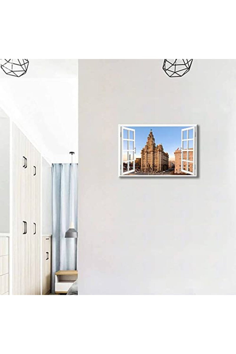 TISHIRON 3D Window View Liverpool Building Canvas Art Wall Decor The Iconic Buildings of England Wall Art Prints Decorate for Living Room Bedroom Office Posters Prints Framed Ready to Hang - 12"W x 18"H - Image 3