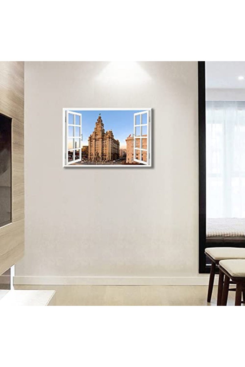 TISHIRON 3D Window View Liverpool Building Canvas Art Wall Decor The Iconic Buildings of England Wall Art Prints Decorate for Living Room Bedroom Office Posters Prints Framed Ready to Hang - 12"W x 18"H - Image 4