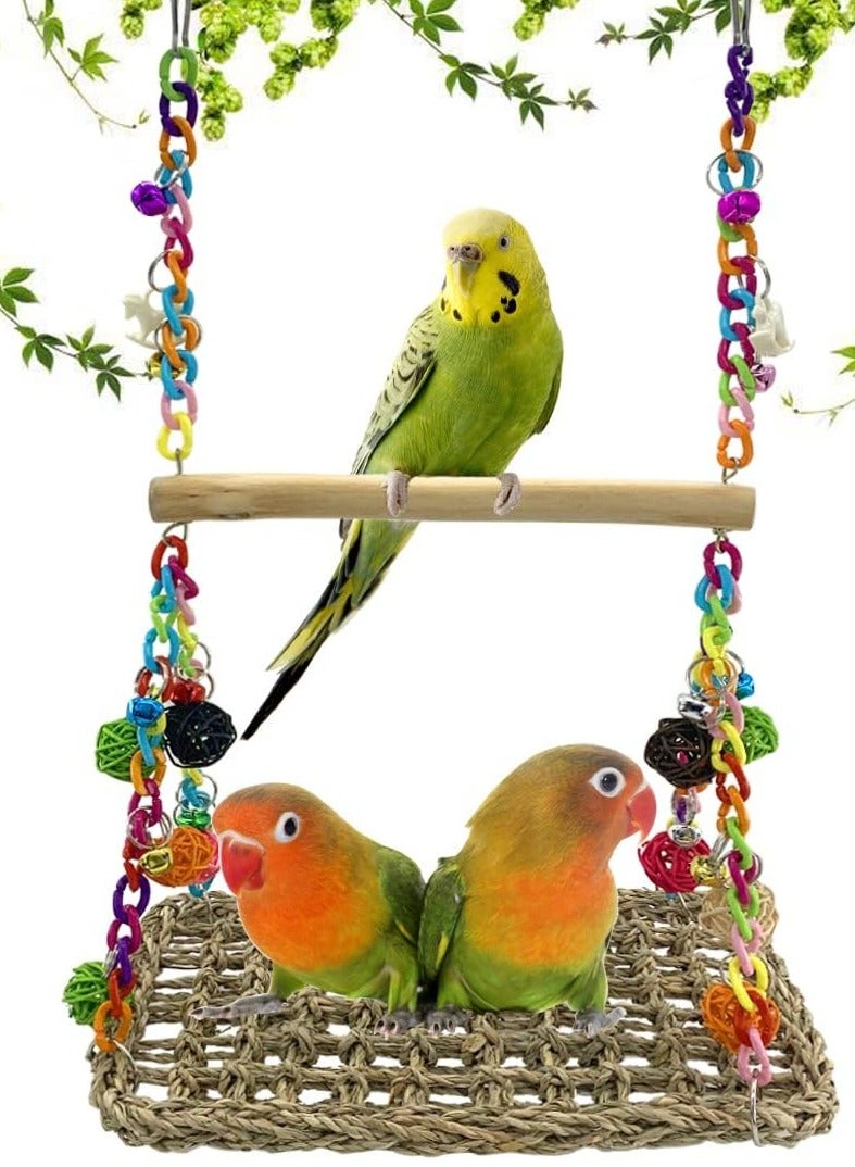 سيلكفكس العشب البحري الطيور أرجحة الألعاب مع الخشب بيرش، الطيور الوقوف تسلق الهامش لعبة لطيور الحب الباغائيات، البغائيات، Budgie، Cockatiels، البغائيات الكبيرة - Image 1