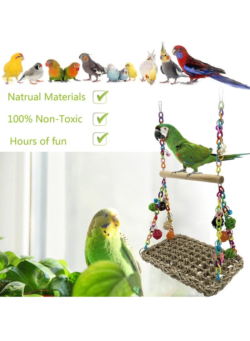 سيلكفكس العشب البحري الطيور أرجحة الألعاب مع الخشب بيرش، الطيور الوقوف تسلق الهامش لعبة لطيور الحب الباغائيات، البغائيات، Budgie، Cockatiels، البغائيات الكبيرة - Image 3