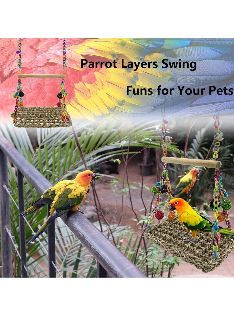 سيلكفكس العشب البحري الطيور أرجحة الألعاب مع الخشب بيرش، الطيور الوقوف تسلق الهامش لعبة لطيور الحب الباغائيات، البغائيات، Budgie، Cockatiels، البغائيات الكبيرة - Image 5