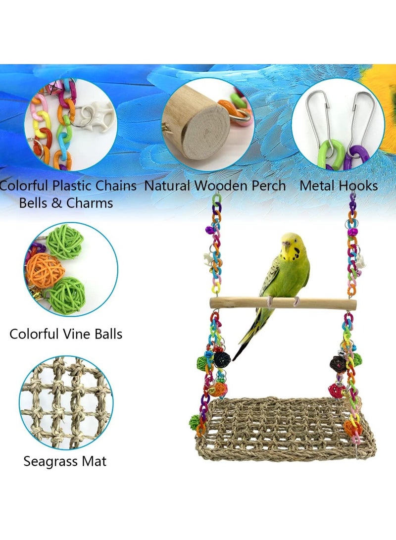 سيلكفكس العشب البحري الطيور أرجحة الألعاب مع الخشب بيرش، الطيور الوقوف تسلق الهامش لعبة لطيور الحب الباغائيات، البغائيات، Budgie، Cockatiels، البغائيات الكبيرة - Image 4