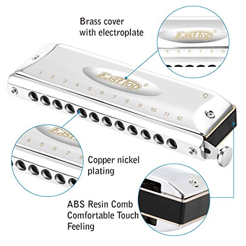 East top Chromatic Harmonica in G,12 Holes 48 Tones Chromatic Mouth Organ with Stainless Steel Cover for Adults, Professionals, Students and Harmonica Lovers - Image 2