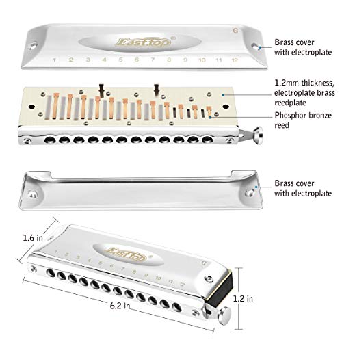 East top Chromatic Harmonica in G,12 Holes 48 Tones Chromatic Mouth Organ with Stainless Steel Cover for Adults, Professionals, Students and Harmonica Lovers - Image 3