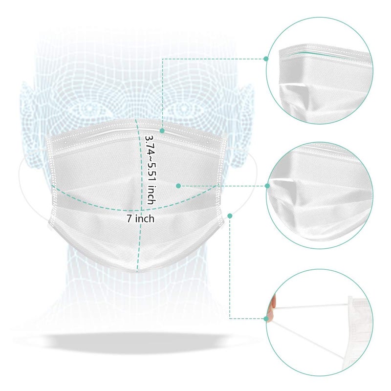Wecolor 100 Pcs Disposable 3 Ply Earloop Face Masks, Suitable for Home, School, Office and Outdoors (White) - Image 2