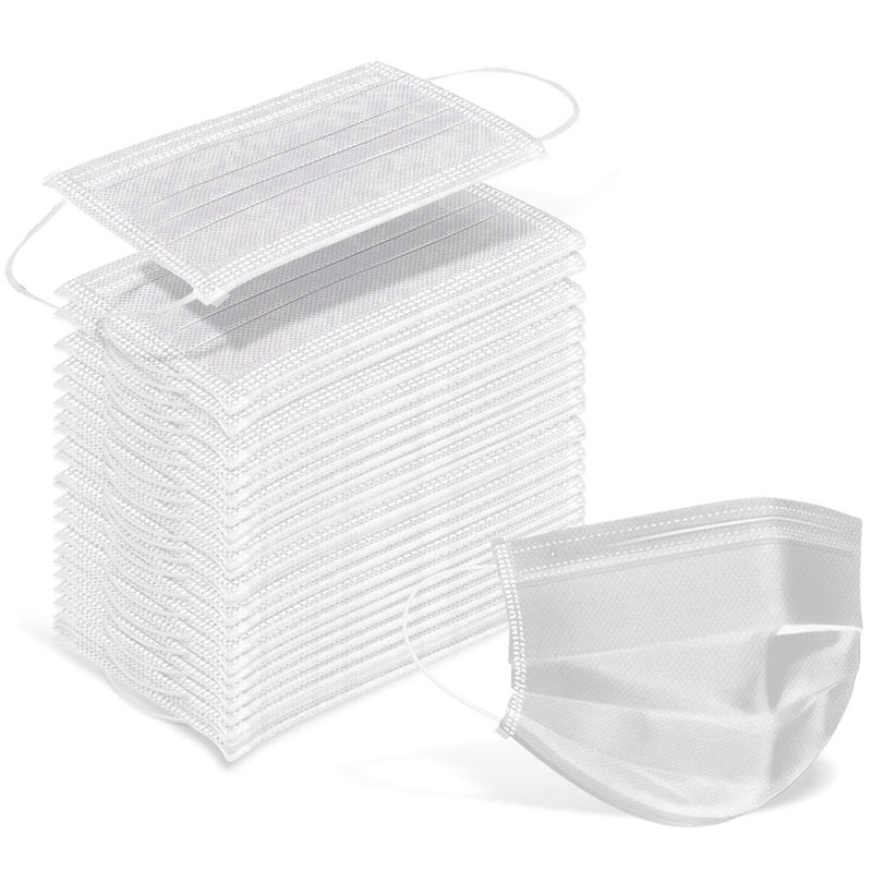 Wecolor 100 Pcs Disposable 3 Ply Earloop Face Masks, Suitable for Home, School, Office and Outdoors (White) - Image 1