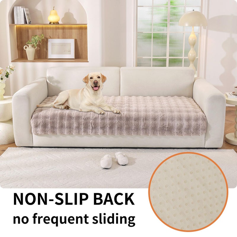 Hittun Waterproof Dog Bed Cover Non Slip Couch Covers for Dogs Washable Soft Faux Fur Sofa Cover Couch Covers for 3 Cushion Couch Sofa Pet Friendly (Khaki) - Image 2