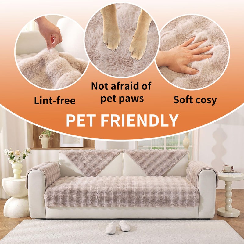 Hittun Waterproof Dog Bed Cover Non Slip Couch Covers for Dogs Washable Soft Faux Fur Sofa Cover Couch Covers for 3 Cushion Couch Sofa Pet Friendly (Khaki) - Image 5
