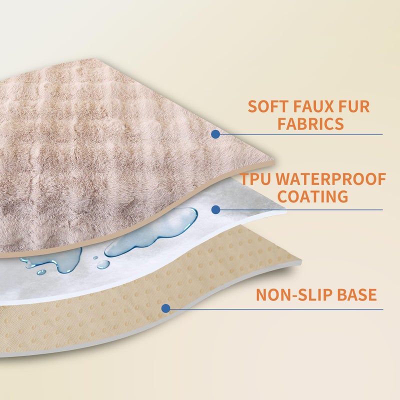 Hittun Waterproof Dog Bed Cover Non Slip Couch Covers for Dogs Washable Soft Faux Fur Sofa Cover Couch Covers for 3 Cushion Couch Sofa Pet Friendly (Khaki) - Image 3