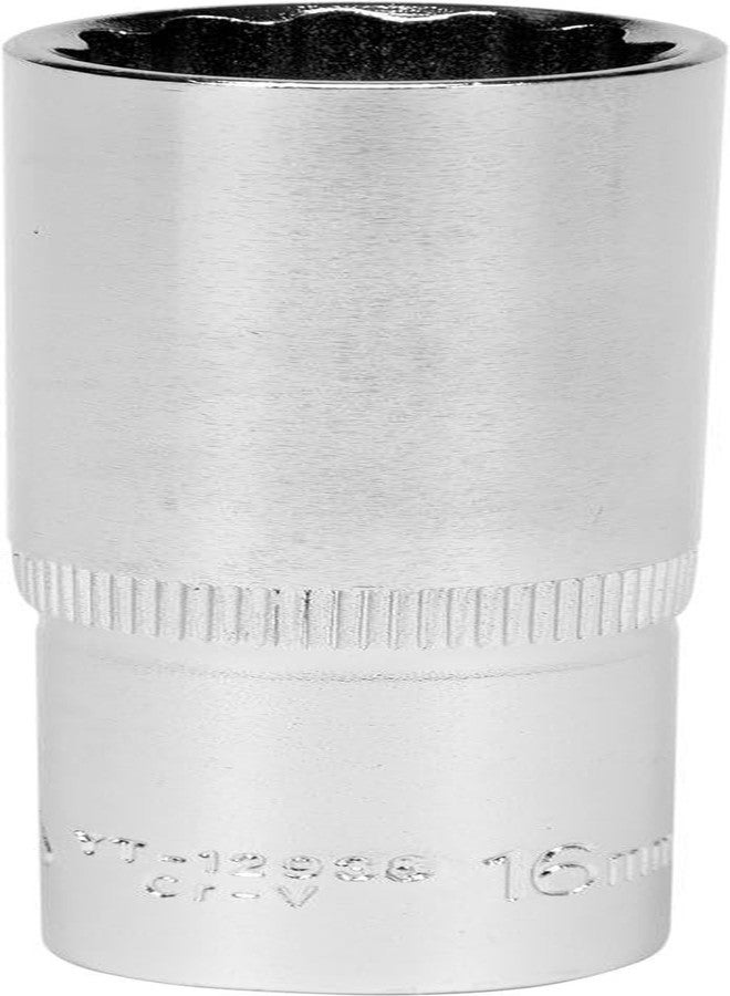 Yato YT-12938 Bihexagonal Deep Socket of Size 16mm & Length 76mm Suitable for 1/2 Inch Socket Wrench Set |CRV Chromium Satin Plated Steel|Socket Tool Box|Use:Home & Mechanical Tools|Industrial Tool