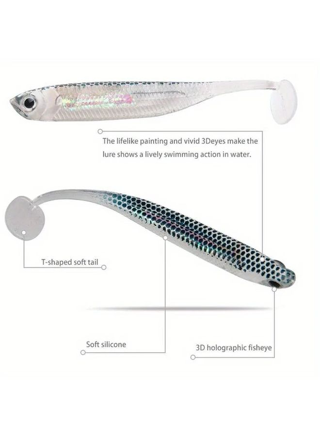 5pcs Blue Jig Head Fishing Soft Lure T Tail Vivid Worm Bait For Carp Bass Swimbait - Image 2