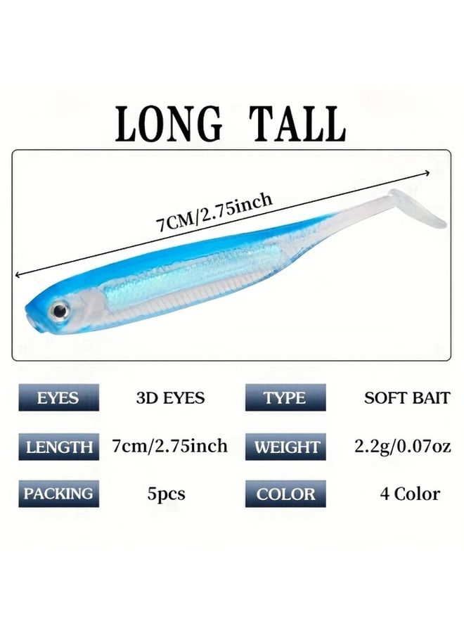 5pcs Blue Jig Head Fishing Soft Lure T Tail Vivid Worm Bait For Carp Bass Swimbait - Image 4
