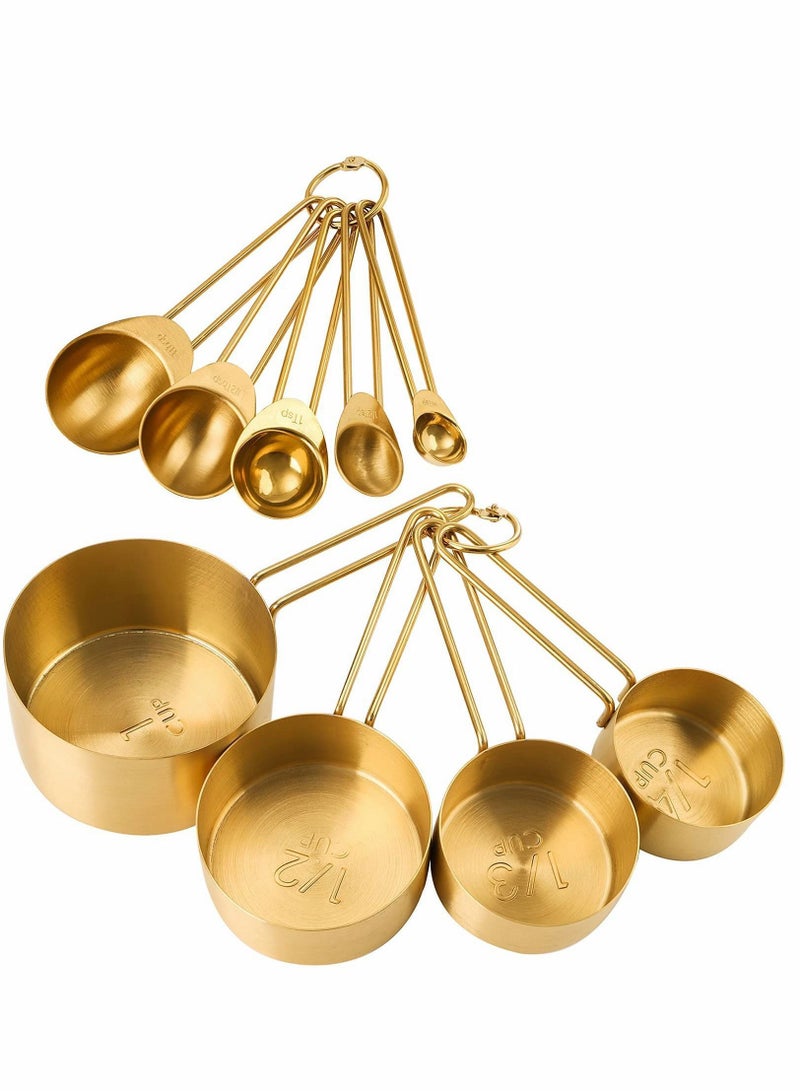 NIBEMINENT Gold Measuring Cups and Spoons Set, 9 PCS Metal Set Baking Tea Coffee Spoon Tools - Image 1