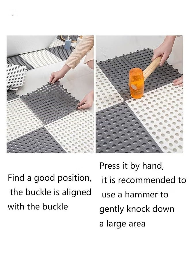 12 Pack Interlocking Non Slip Drainage Floor Tiles, 30 X 30 cm Soft PVC Bath Shower Floor Mat, Drainage Holes for Bathroom, Kitchen, Pool, Wet Areas(White/Grey) - Image 2