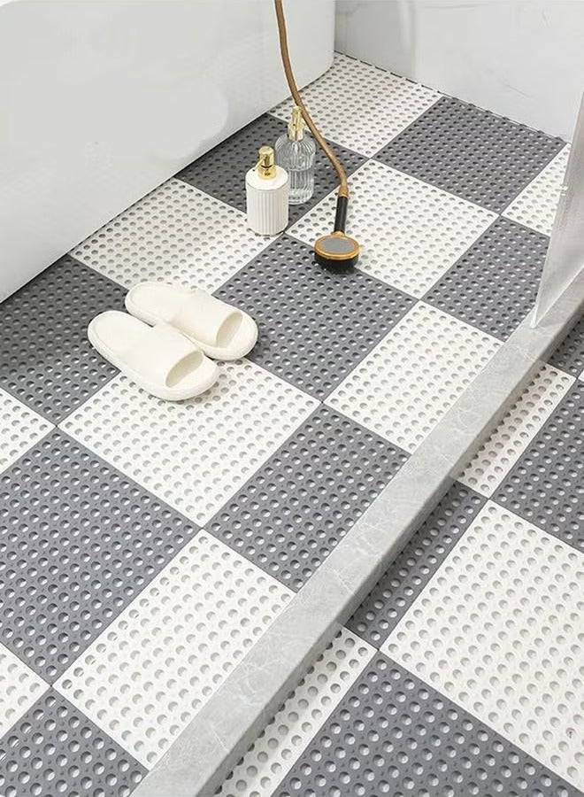 12 Pack Interlocking Non Slip Drainage Floor Tiles, 30 X 30 cm Soft PVC Bath Shower Floor Mat, Drainage Holes for Bathroom, Kitchen, Pool, Wet Areas(White/Grey) - Image 3