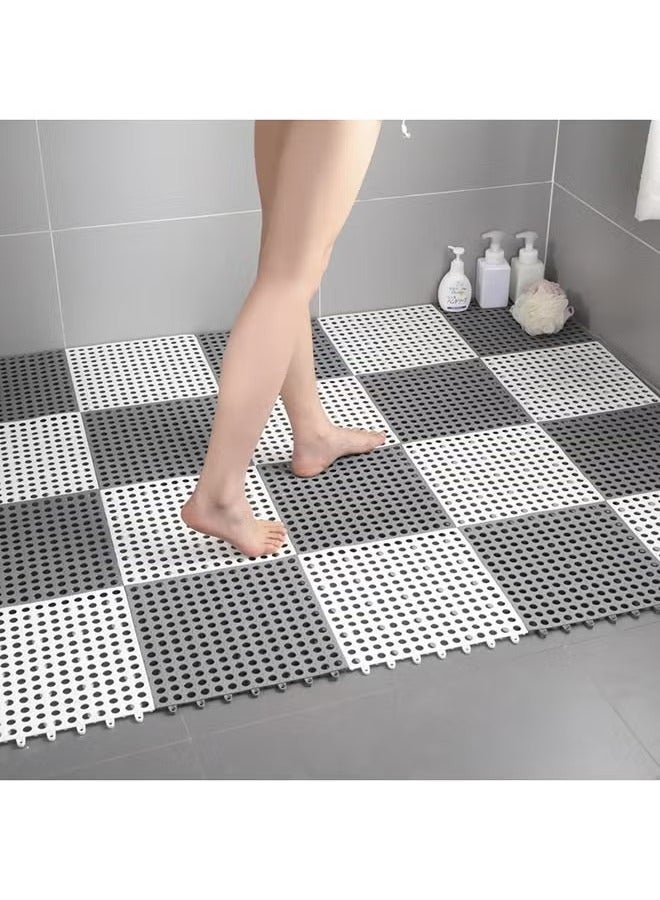 12 Pack Interlocking Non Slip Drainage Floor Tiles, 30 X 30 cm Soft PVC Bath Shower Floor Mat, Drainage Holes for Bathroom, Kitchen, Pool, Wet Areas(White/Grey) - Image 5