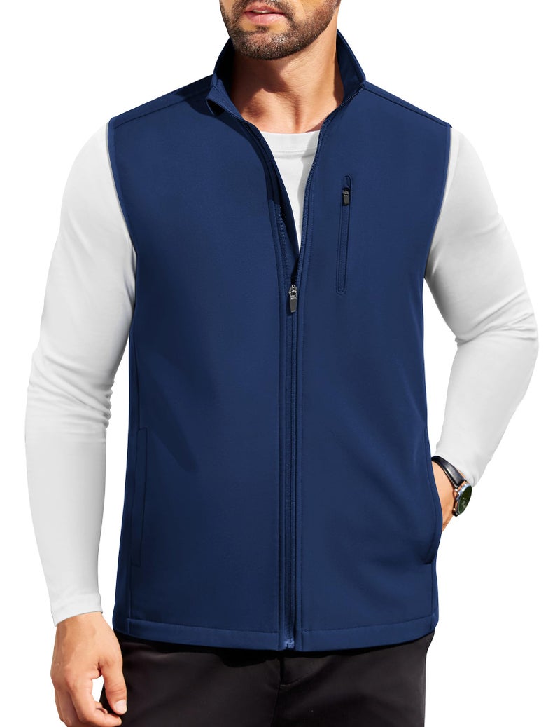 COOFANDY Men's Lightweight Softshell Vest Windproof Sleeveless Jackets Full Zip Vest For Golf Travel, Dark Blue, Medium - Image 1