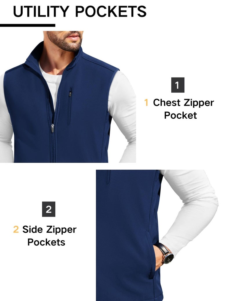 COOFANDY Men's Lightweight Softshell Vest Windproof Sleeveless Jackets Full Zip Vest For Golf Travel, Dark Blue, Medium - Image 2
