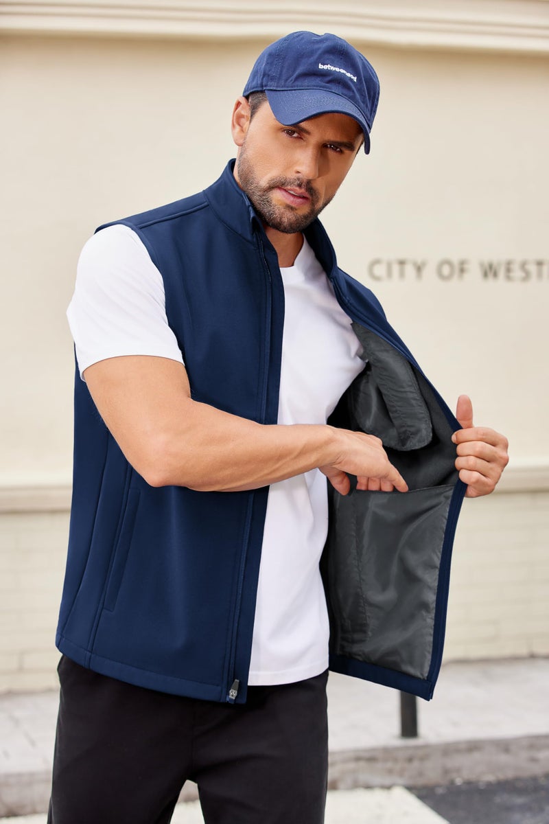 COOFANDY Men's Lightweight Softshell Vest Windproof Sleeveless Jackets Full Zip Vest For Golf Travel, Dark Blue, Medium - Image 3