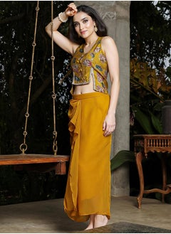 قصة Women's Mustard Yellow Ethereal Blossom Co-Ord Set  - Image 3