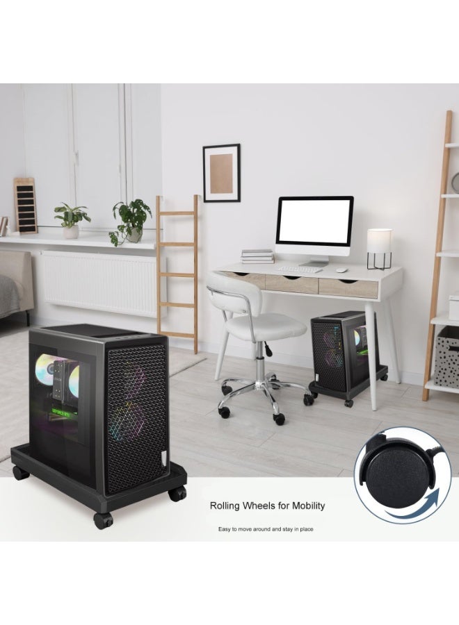 NANAO حامل برج الكمبيوتر المحمول قابل للتحريك تحت المكتب قاعدة حامل الكمبيوتر المكتبي مع عجلات دوارة وحافة واقية وثقب لتبديد الحرارة للمكتب المنزلي - Image 2