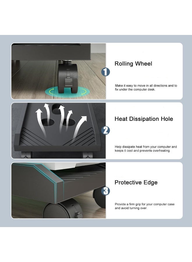 NANAO حامل برج الكمبيوتر المحمول قابل للتحريك تحت المكتب قاعدة حامل الكمبيوتر المكتبي مع عجلات دوارة وحافة واقية وثقب لتبديد الحرارة للمكتب المنزلي - Image 4