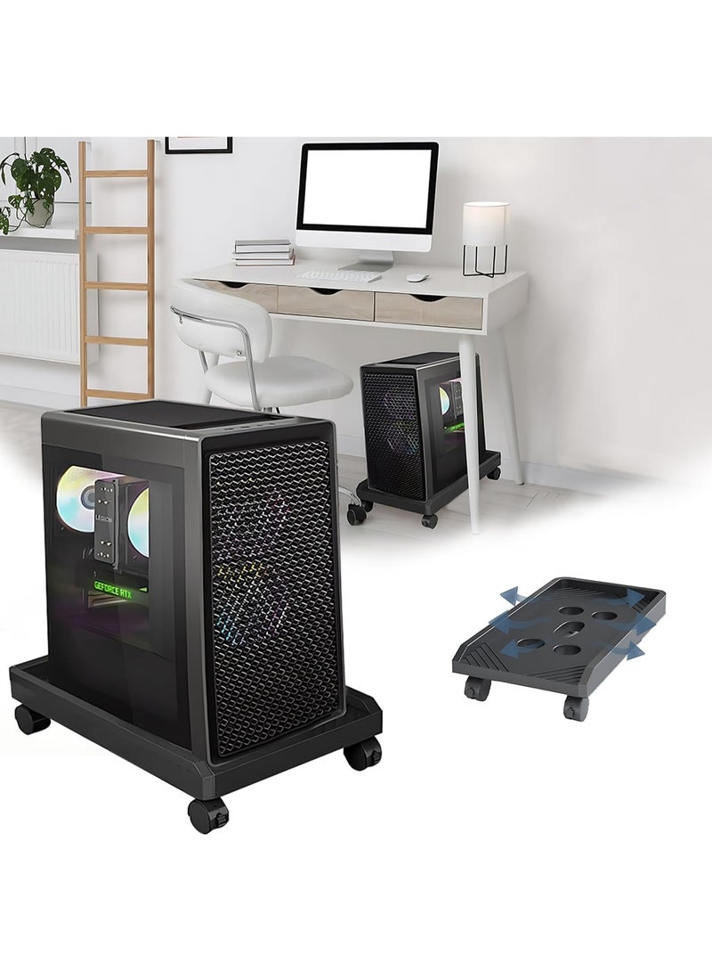 NANAO حامل برج الكمبيوتر المحمول قابل للتحريك تحت المكتب قاعدة حامل الكمبيوتر المكتبي مع عجلات دوارة وحافة واقية وثقب لتبديد الحرارة للمكتب المنزلي - Image 1