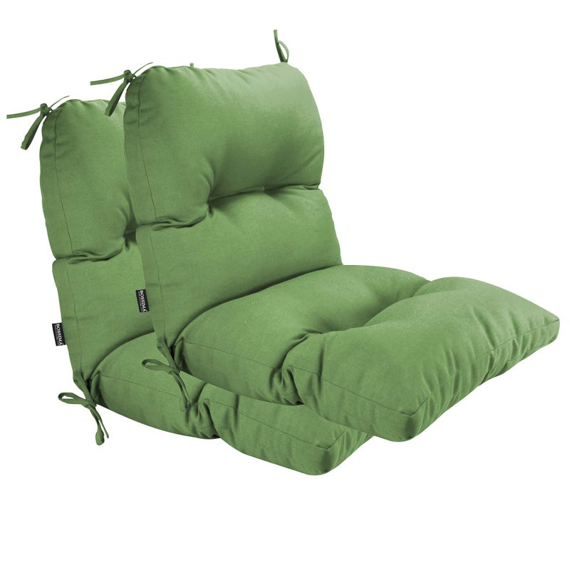 BOSSIMA Outdoor Indoor High Back Chair Tufted Thick Cushions Comfort Replacement Patio Seating Cushions Set of 2 Deep Green
