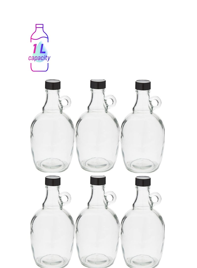 Home zone 6Pc Glass Bottle With Plastic Lid Clear 1000 Ml - Image 1