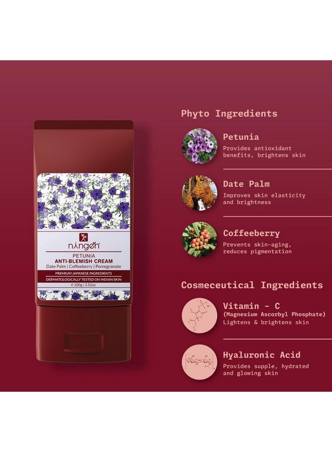 ningen Petunia Anti-Blemish Radiance Cream For Blemishes, Pigmentation, Acne Scars, And Dark Spots, All Skin Type, Women And Men, Dermatologically Tested, Paraben-Free - 100G - Image 2