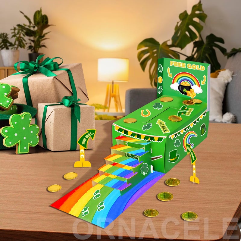 ORNACELE St Patricks Day Decorations, Catch a Leprechaun Trap DIY Craft Set for Kids Party Supplies, Including Rainbow, Ladder, Coins, Shamrock - Image 5