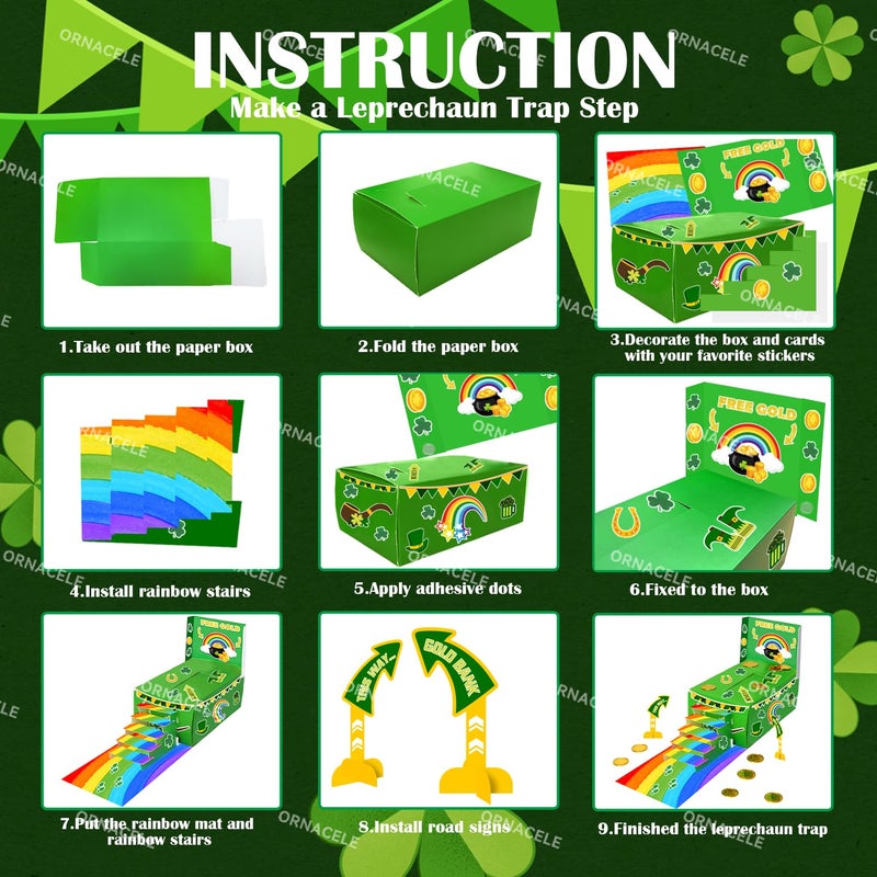 ORNACELE St Patricks Day Decorations, Catch a Leprechaun Trap DIY Craft Set for Kids Party Supplies, Including Rainbow, Ladder, Coins, Shamrock - Image 3