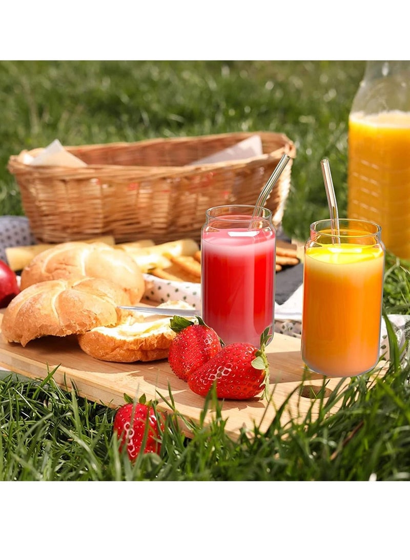 ليدين أكواب زجاجية مع أغطية من الخيزران وقش زجاجي 16 أونصة أكواب شرب يمكن أن تشكل أكواب زجاجية أكواب قهوة مثلجة مثالية لفرش تنظيف كوكتيل نبيذ الصودا (قطعتان) - Image 3