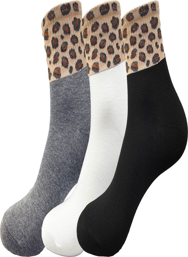 Joylife 3 Paris Leopard Print Crew Socks Trendy Animal Pattern Dress Socks For Women, Lady, Full Leopard Print - Image 1