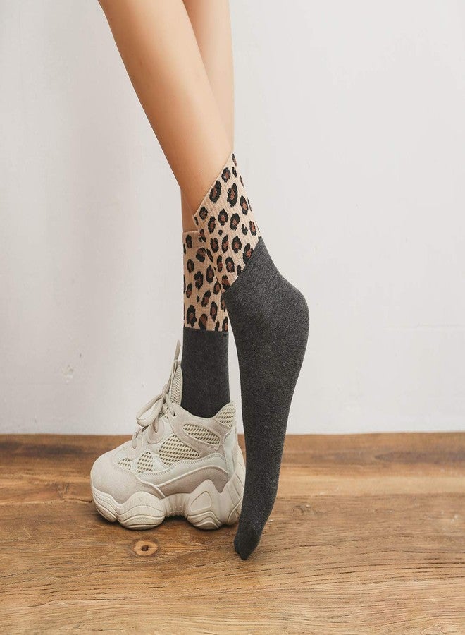 Joylife 3 Paris Leopard Print Crew Socks Trendy Animal Pattern Dress Socks For Women, Lady, Full Leopard Print - Image 4