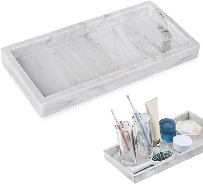 HASTHIP® Silicone Bathroom Counter Tray, Marble Pattern Vanity Organizer for Jewelry, Perfume, Makeup & Skincare, Non-Slip Storage Tray 20x10cm for Countertop, Dresser & Bathroom - Image 1