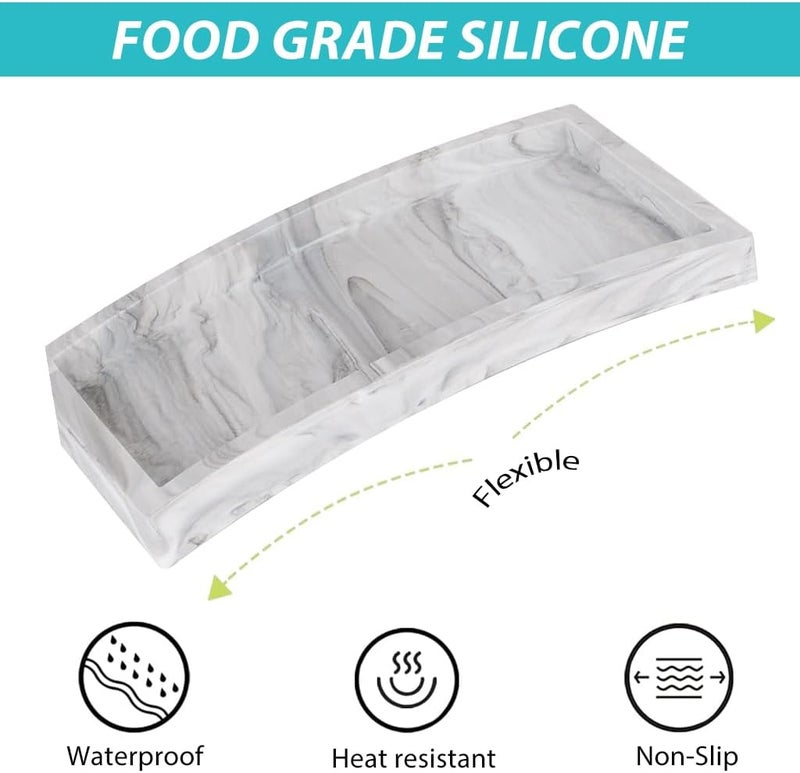 HASTHIP® Silicone Bathroom Counter Tray, Marble Pattern Vanity Organizer for Jewelry, Perfume, Makeup & Skincare, Non-Slip Storage Tray 20x10cm for Countertop, Dresser & Bathroom - Image 3