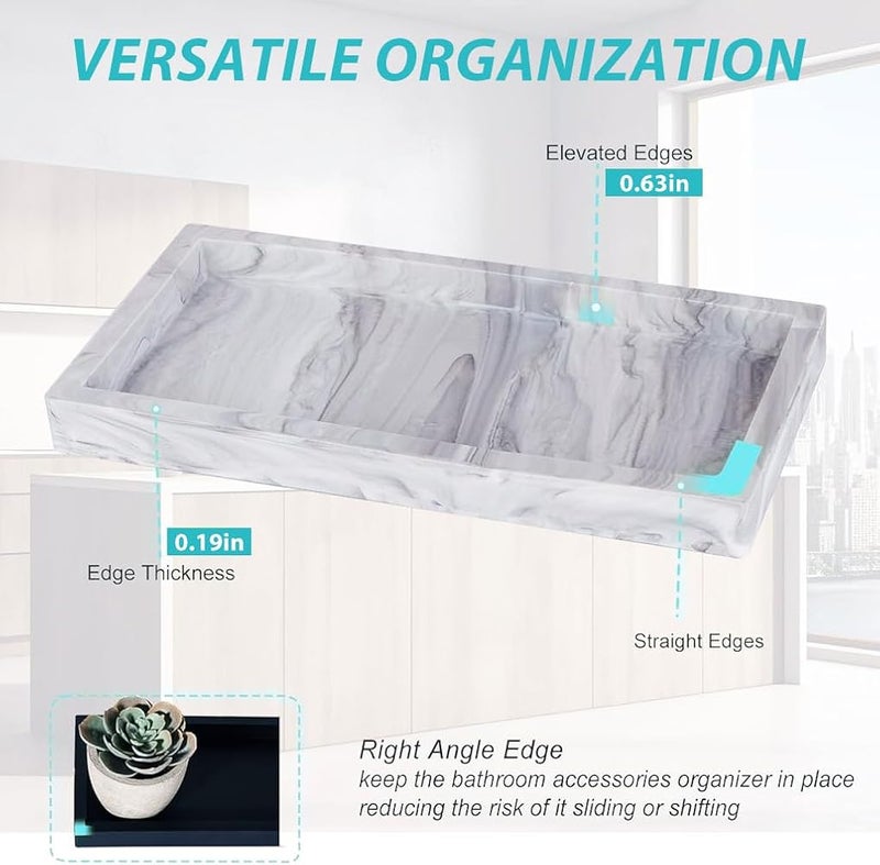 HASTHIP® Silicone Bathroom Counter Tray, Marble Pattern Vanity Organizer for Jewelry, Perfume, Makeup & Skincare, Non-Slip Storage Tray 20x10cm for Countertop, Dresser & Bathroom - Image 2