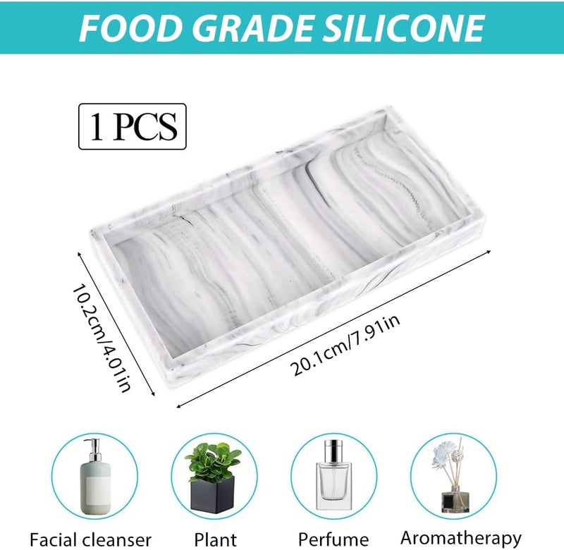 HASTHIP® Silicone Bathroom Counter Tray, Marble Pattern Vanity Organizer for Jewelry, Perfume, Makeup & Skincare, Non-Slip Storage Tray 20x10cm for Countertop, Dresser & Bathroom - Image 4