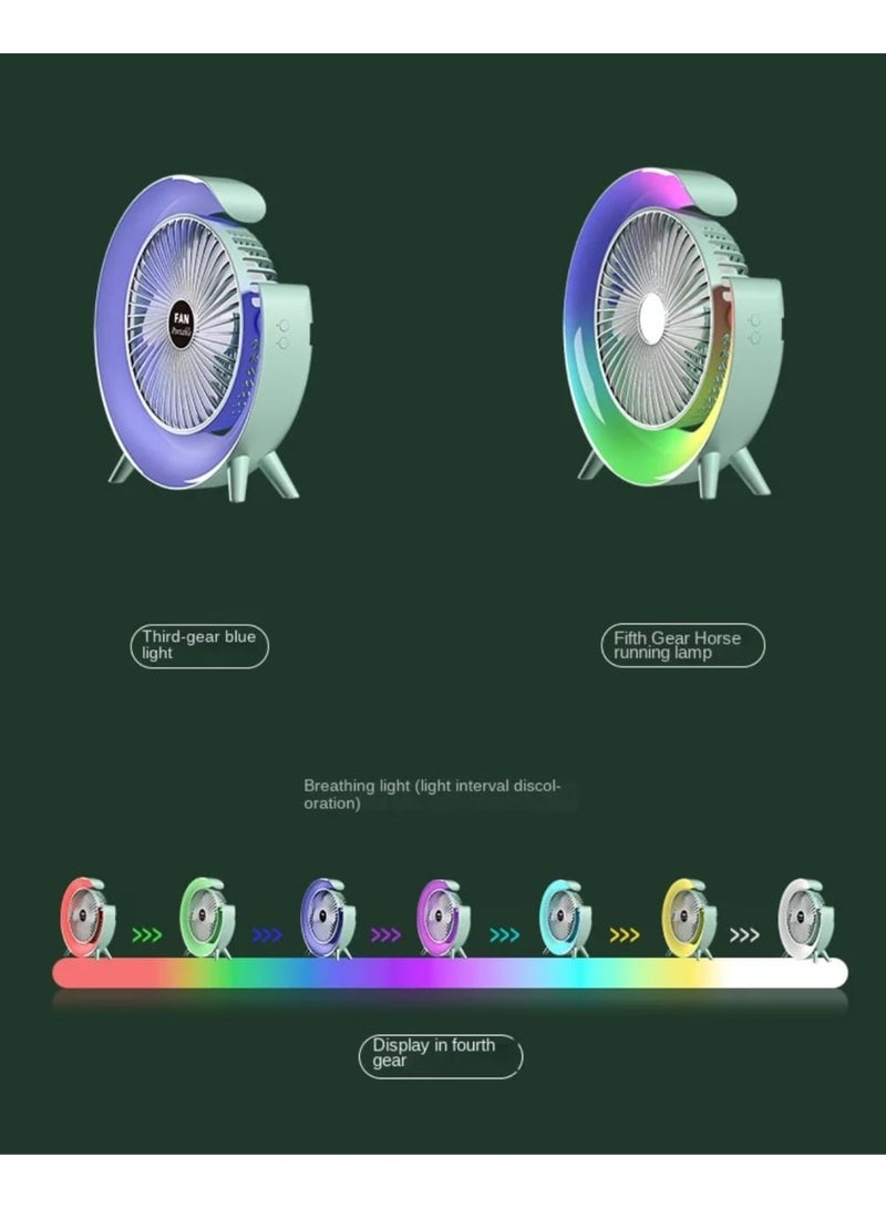 Eagel Portable Mini USB Charging Fan with Rainbow Light Smart Adjustable Quiet for Home Office Dormitory Car Outdoor Hotel Use - Image 2