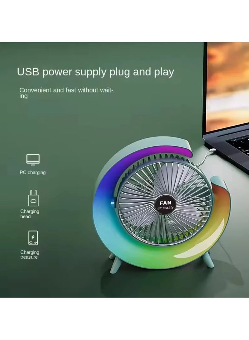 Eagel Portable Mini USB Charging Fan with Rainbow Light Smart Adjustable Quiet for Home Office Dormitory Car Outdoor Hotel Use - Image 4