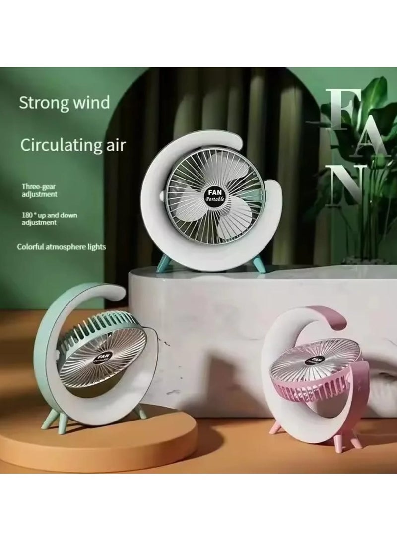 Eagel Portable Mini USB Charging Fan with Rainbow Light Smart Adjustable Quiet for Home Office Dormitory Car Outdoor Hotel Use - Image 5